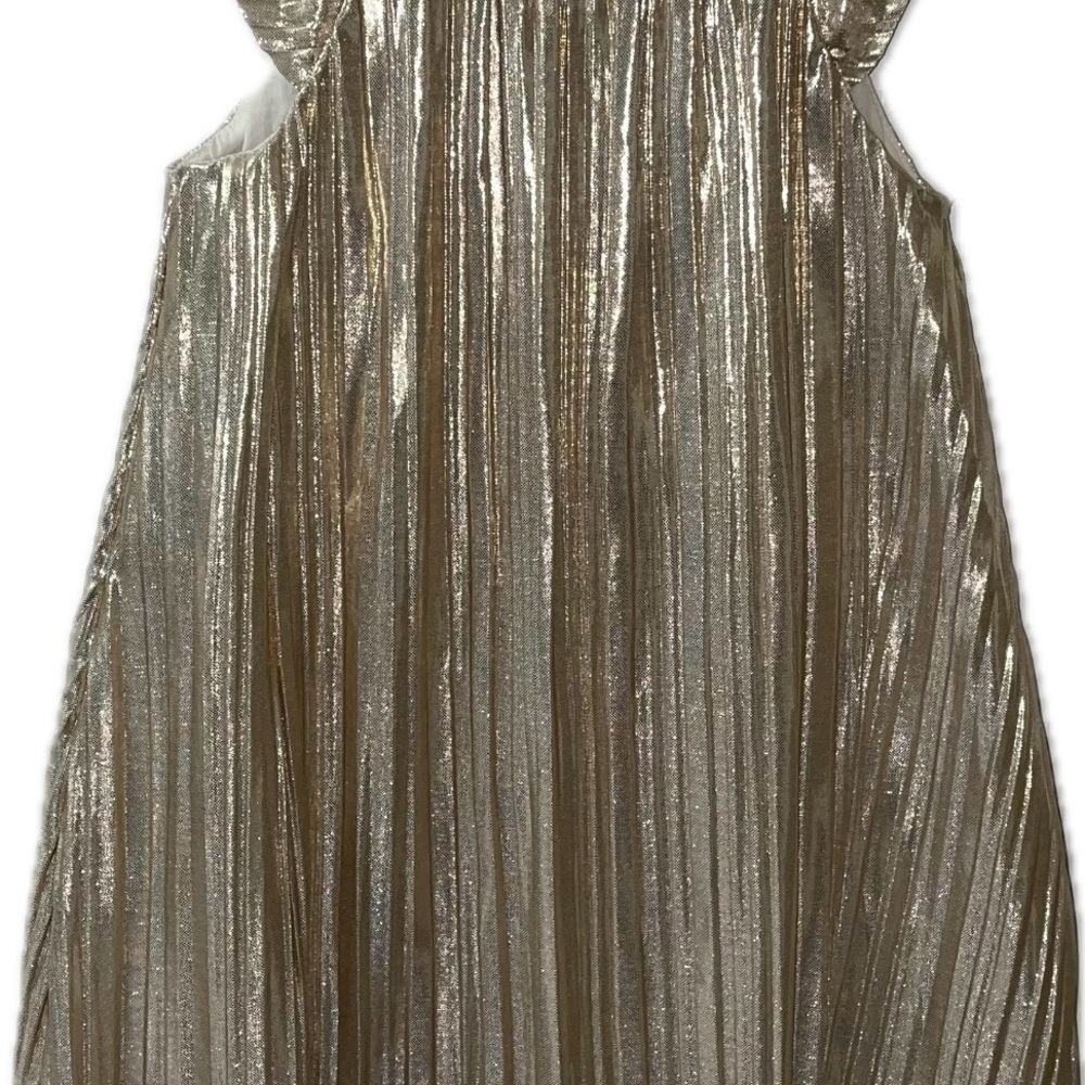 OshKosh B'gosh Toddler Girls Metallic Gold Pleated Dress 3T Flutter Sleeve